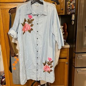 Speed Control Floral Embroidered Denim Dress Size 1X , Country, Cowgirl